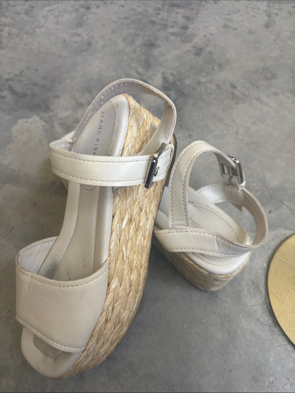 Marc Fisher Cream Espadrille Wedge Sandals